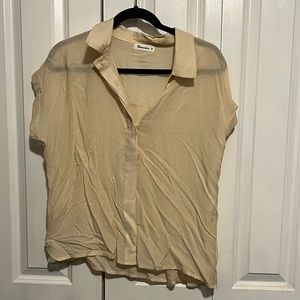 Vernacular light yellow and white striped button up short sleeve top